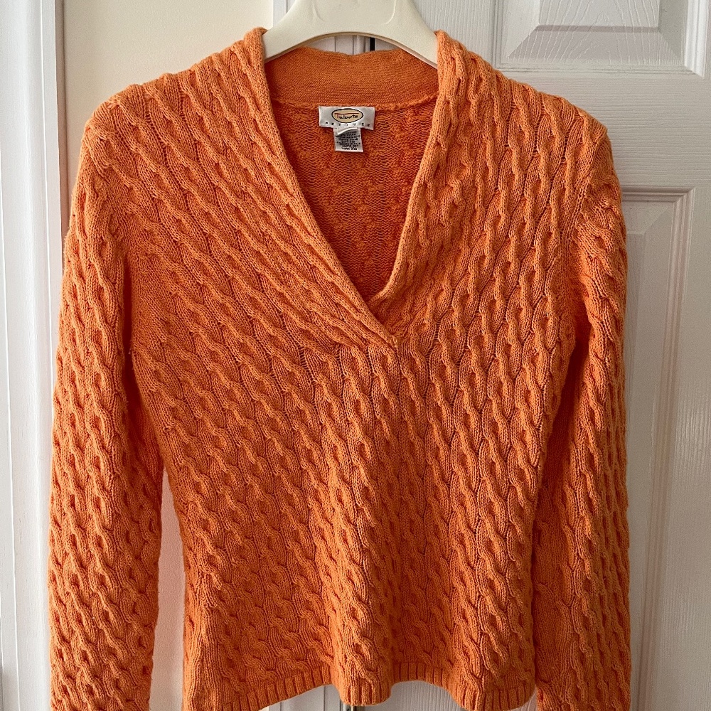 Talbots V Neck Cable Sweater, Petite Medium